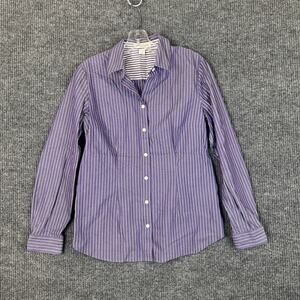 Coldwater Creek Womens Non Iron Button Up Shirt Sz Medium Purple Striped Office